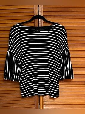 Worthington Black & White Striped Bell-Sleeve Blouse